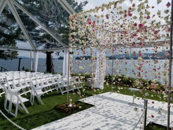 Lake George Ceremony White Aisle Runner Clear Roof Tent